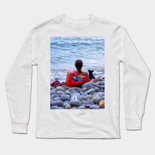 Woman Dog Sea Stones Beach Italy Long Sleeve T-Shirt